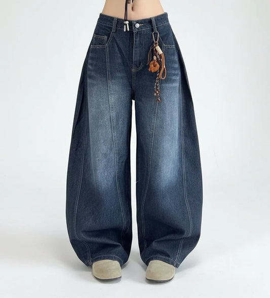 Stylish Chic Elegant Embroidered Patchwork Jeans Women Vintage Washed Draping Denim Straight Loose Fit Slimming Versatile Pants