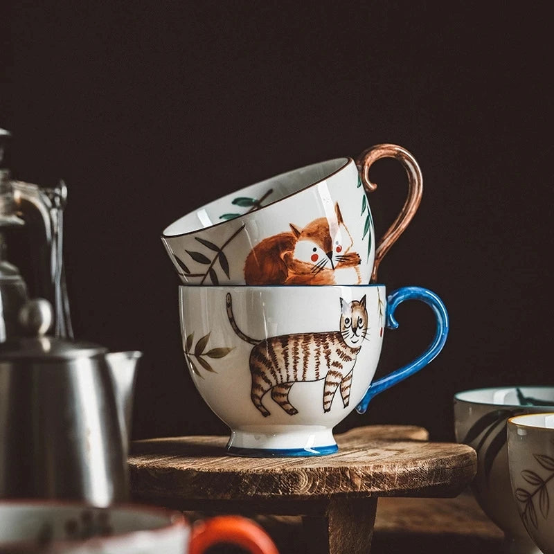 Autumn Nordic Ceramic Coffee Mugs, Hand-Painted
