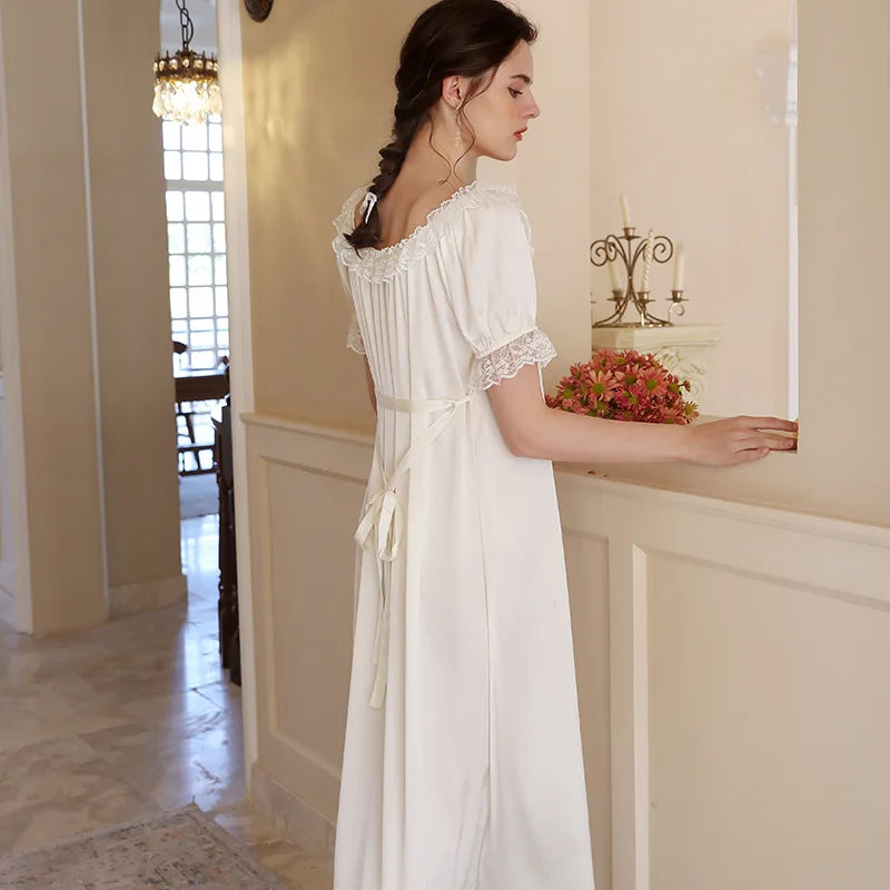 Sweet Ice Silky Nightdress, Women Satin Round Neck Nightgown Princess Sleepwear Nightwear Sexy Short Sleeve Night Dress