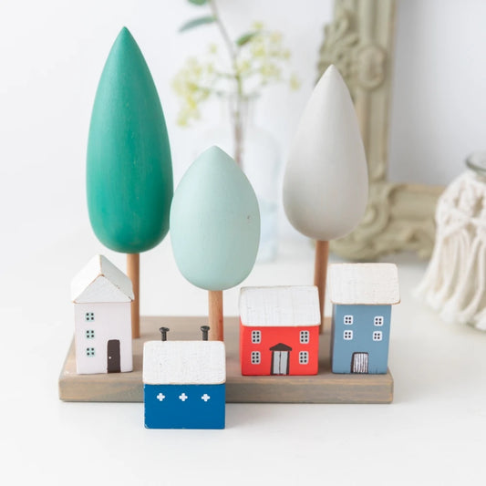 Nordic Adorable Home Scene, 4Pcs Small Wooden House Miniature Set