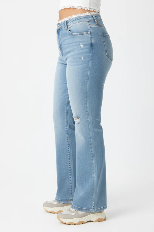 plus Size High Waist Blue Denim Jeans Women's Straight Leg Bootcut Pants Spring Summer Faion Retro American Sle