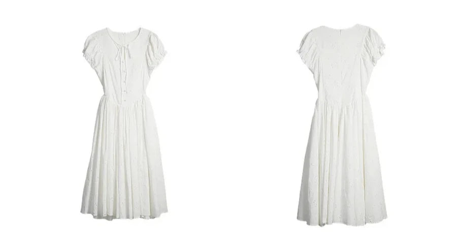 Sweet French White Midi Dress, Summer Embroidery Cotton - Mod Yours