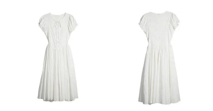 Sweet French White Midi Dress, Summer Embroidery Cotton - Mod Yours