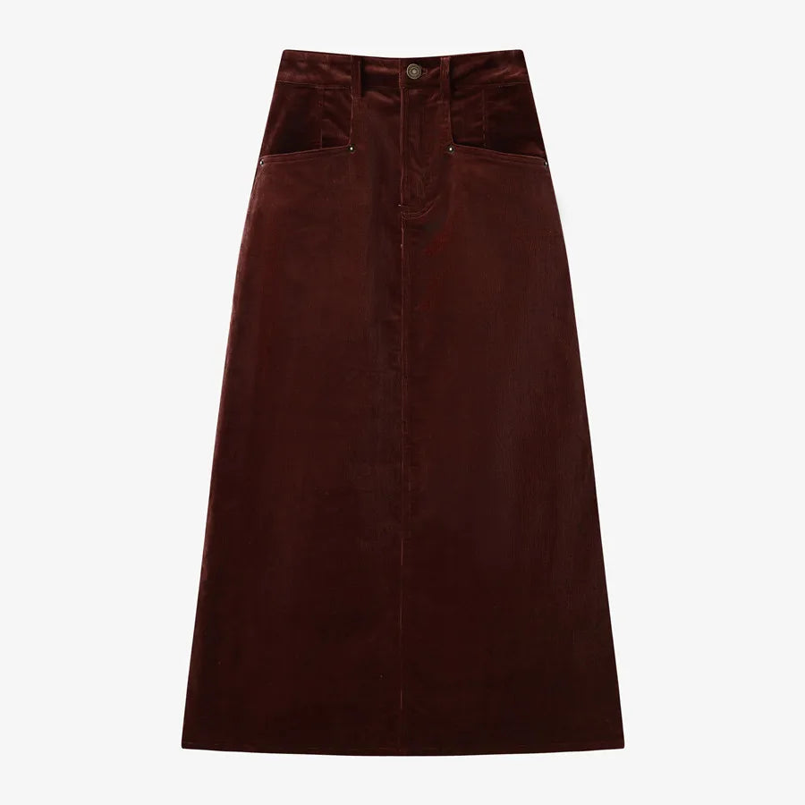 Christi Stretchy Corduroy Pocket Cotton Skirt and Turtleneck Set