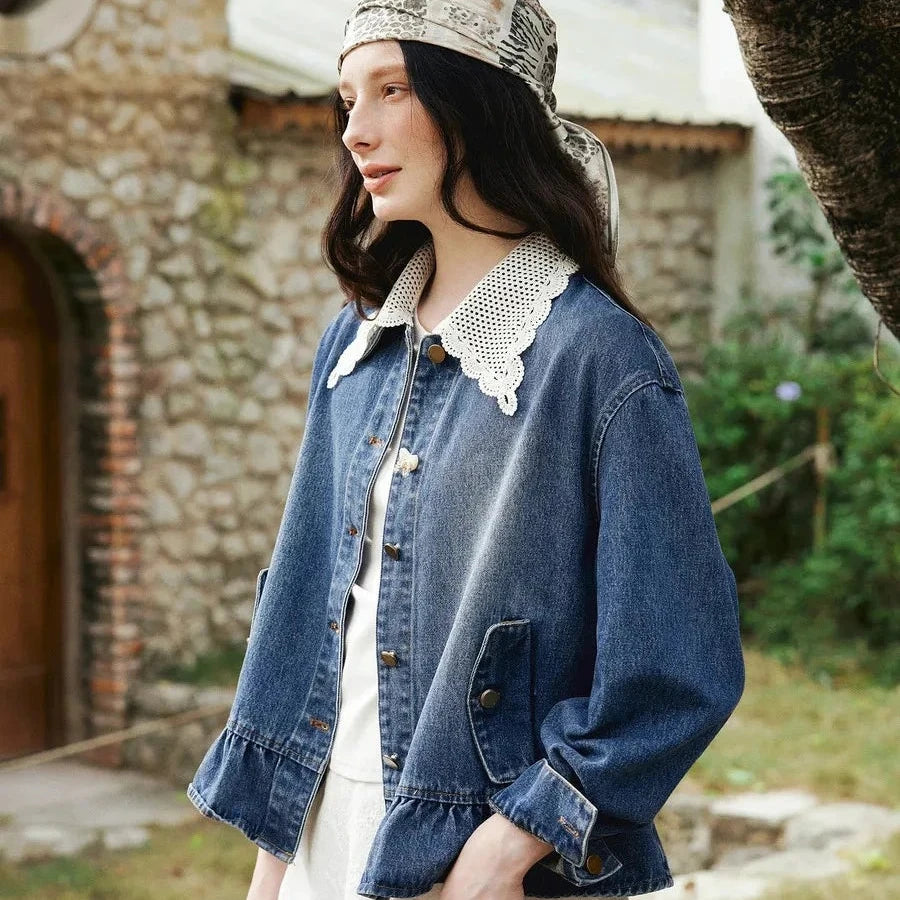 Prairie Chic Ruffled Button Denim Jacket - Mod Yours