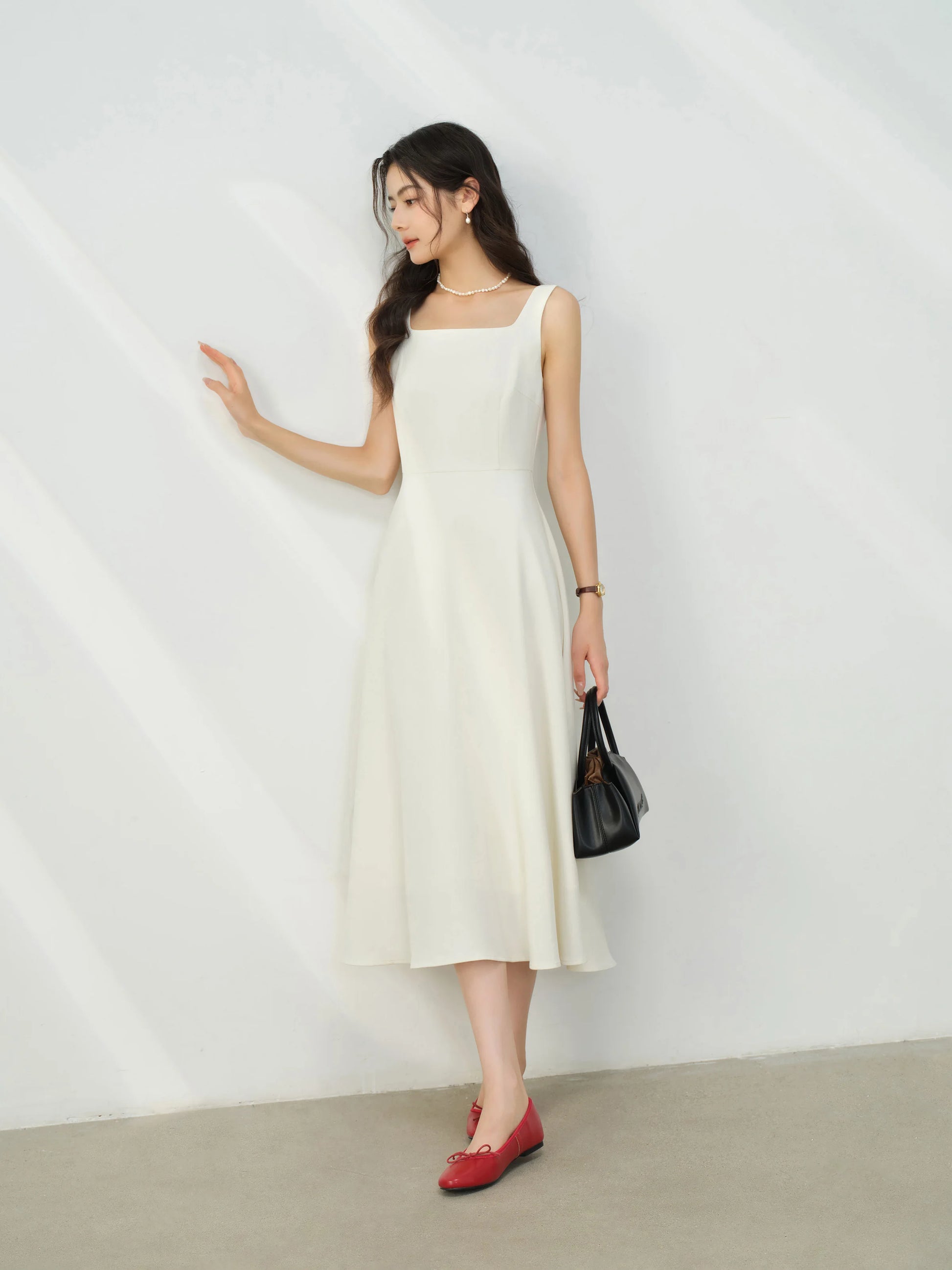 Elegant White Maxi Dress Square Neck Sleeveless Long Dress Summer Slim Fit Waist Dress for Petite Women Hepburn Style Fashion - Mod Yours