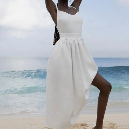 The Jenny Dress, Sleeveless Backless Long Dresses Women, S-3XL, V-Neck Solid Chic Holiday Beach Dresses Vintage - Mod Yours