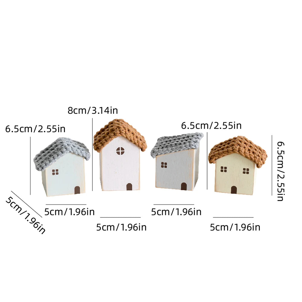 Nordic Adorable Home Scene, 4Pcs Small Wooden House Miniature Set