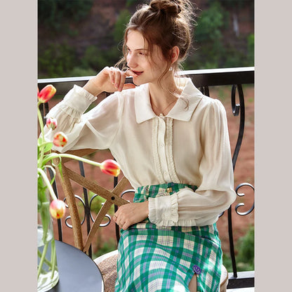 OLrain Puff Sleeve Shirt Women Autumn 2026 Elegant Solid Long Sleeve Tops Pleats Button Lightweight Ladies Blouse O21QC52660 - Mod Yours