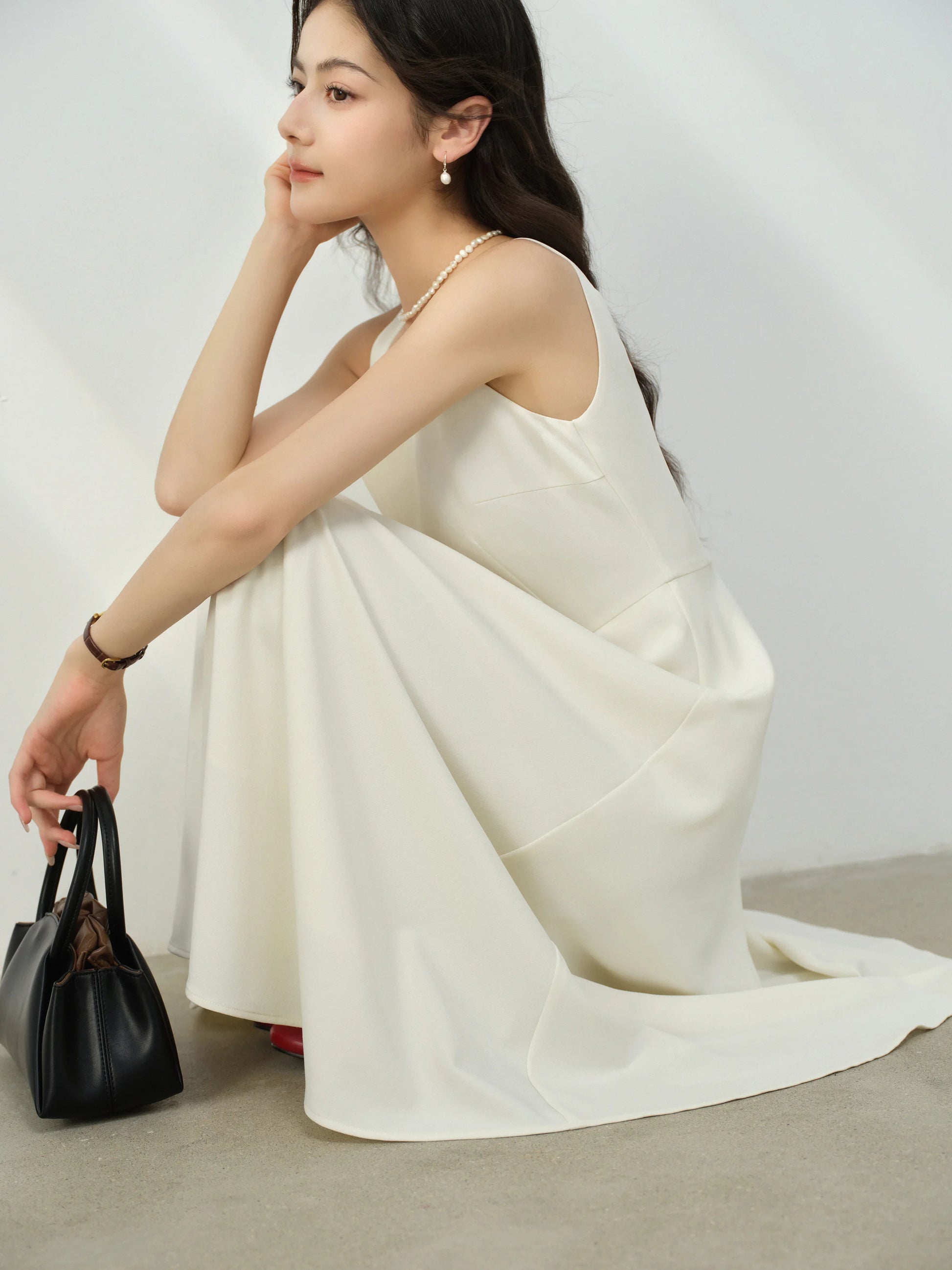 Elegant White Maxi Dress Square Neck Sleeveless Long Dress Summer Slim Fit Waist Dress for Petite Women Hepburn Style Fashion - Mod Yours