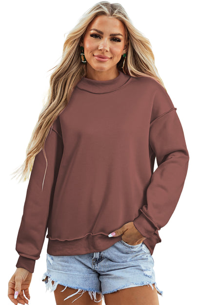 Dark Blue Oversize Drop Shoulder Reversible Mock Neck Sweatshirt
