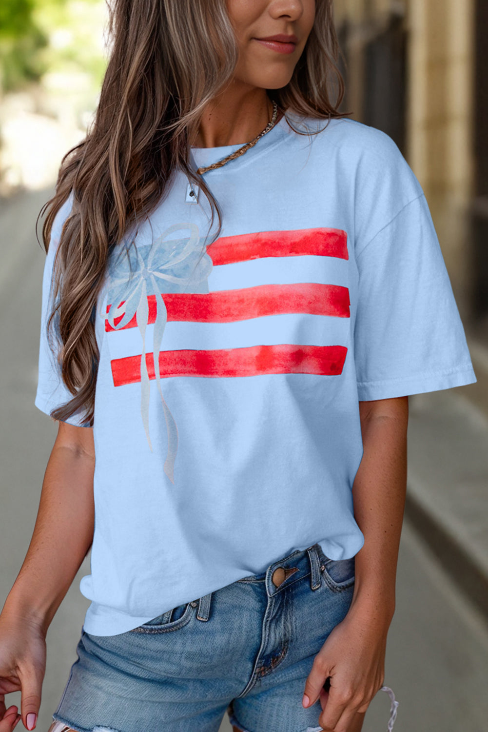 White Flag Bow Graphic Crewneck Tee