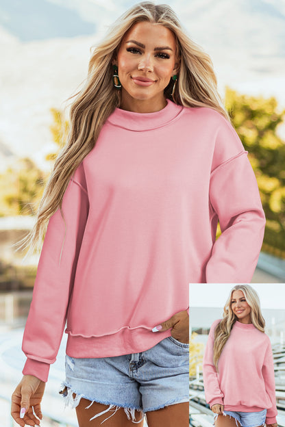 Dark Blue Oversize Drop Shoulder Reversible Mock Neck Sweatshirt