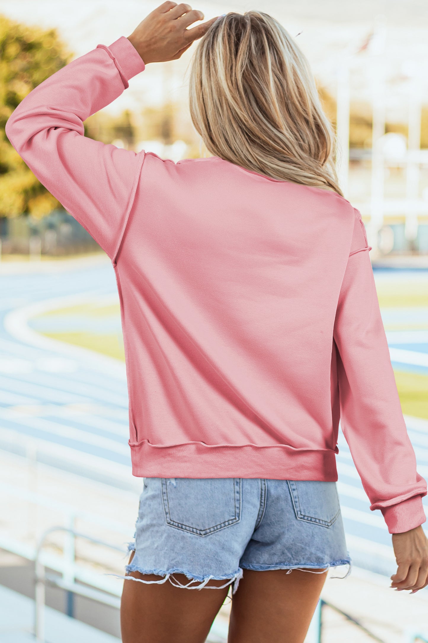 Dark Blue Oversize Drop Shoulder Reversible Mock Neck Sweatshirt