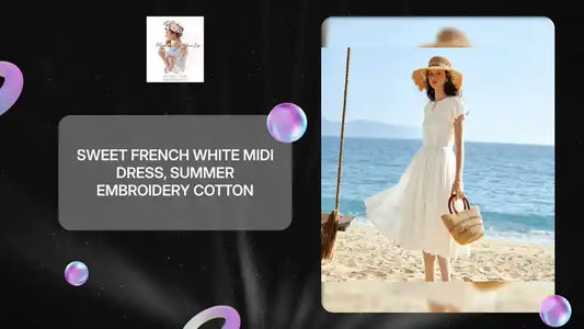 Sweet French White Midi Dress, Summer Embroidery Cotton by@Outfy