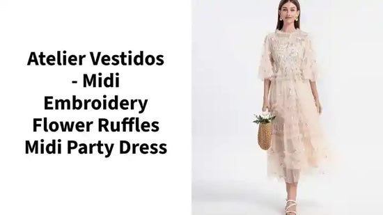 Atelier Vestidos - Midi Embroidery Flower Ruffles Midi Party Dress by@Outfy