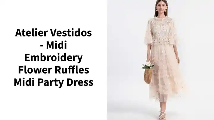 Atelier Vestidos - Midi Embroidery Flower Ruffles Midi Party Dress by@Outfy